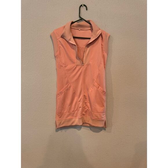 Women's‎ Athletic Collared Quarter Zip Ribbed Hem Sleeveless Top Peach - Picture 1 of 2